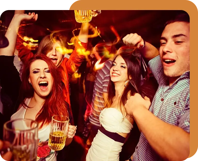 2-1 (1) A group of people are having fun at a party drinking beer and vine
